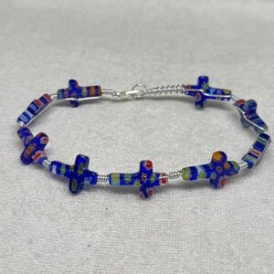Blue Cross Beaded Bracelet